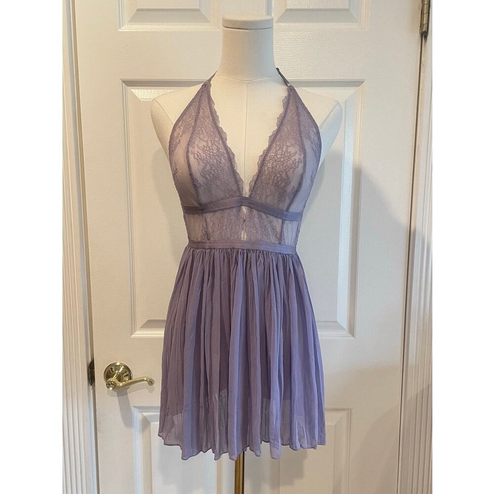 Victoria's Secret Purple Lace Halter Babydoll Lingerie Dress Size Medium